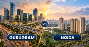 Gurugram vs Noida property investment comparison 2026 showing price trends and rental yields