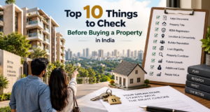 “Top 10 things to check before buying a property in India, including legal documents, RERA registration, location, builder reputation, costs and resale value.”