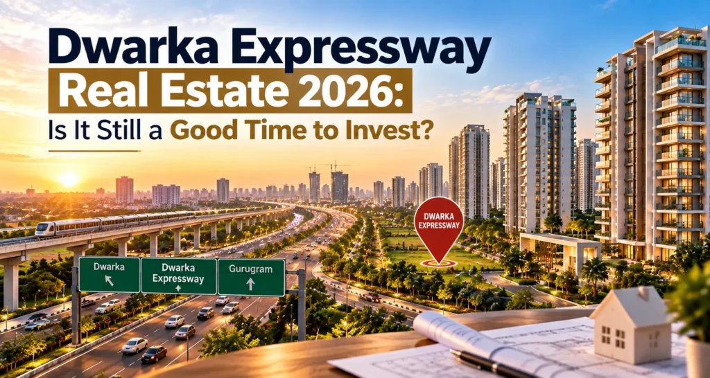 Dwarka Expressway real estate 2026 skyline with premium residential towers